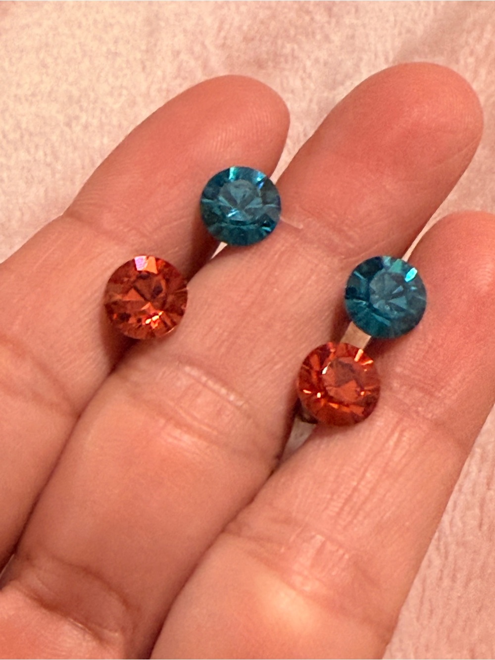 Blue and Orange Crystal Round Stud Earrings - bundle set!